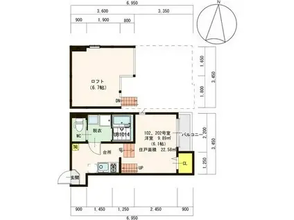 ペールエール(1K/2階)の間取り写真