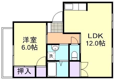 サンワハイムC棟(1LDK/1階)の間取り写真