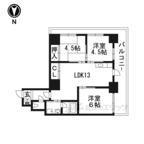 パレジット五条(3LDK/5階)の間取り写真