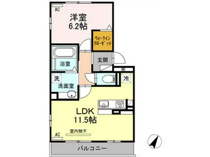 D-ROOM上地B棟(1LDK/2階)の間取り写真
