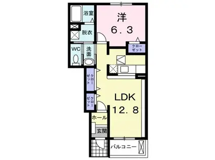 ピュールジャンC(1LDK/1階)の間取り写真