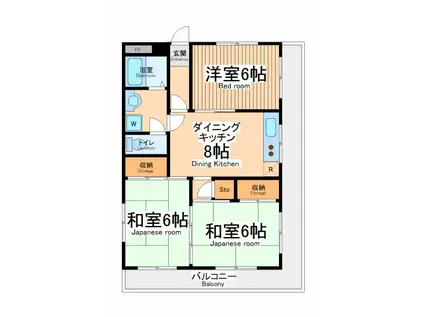 西国分寺山本ビルディング(3DK/3階)の間取り写真