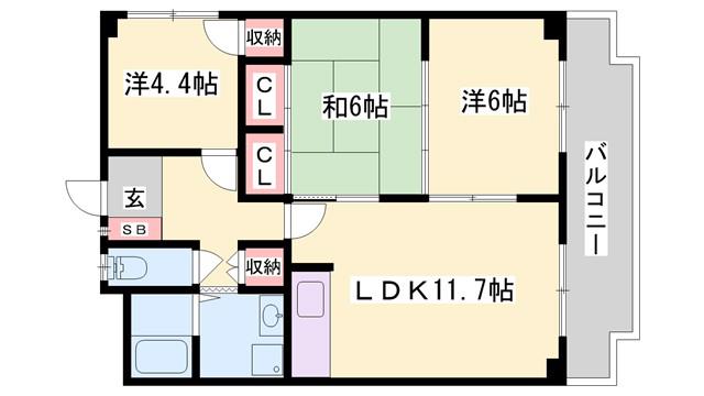 サンシャイン山下B棟(3LDK/2階)の間取り写真