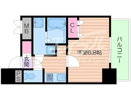 ルーエ本町(1K/9階)の間取り写真