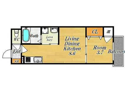 F ASECISディオーネ徳庵(1LDK/2階)の間取り写真