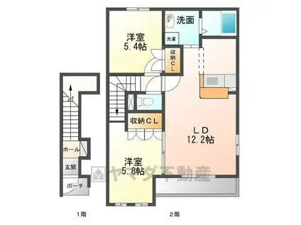 ウイングコート(2LDK/2階)の間取り写真
