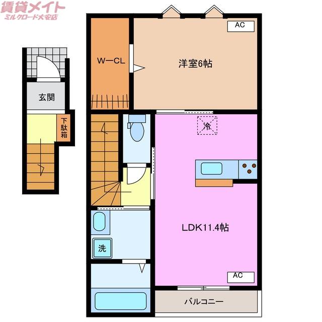 S・COURT(1LDK/2階)の間取り写真