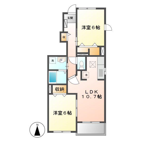 メテオール II(2LDK/1階)の間取り写真
