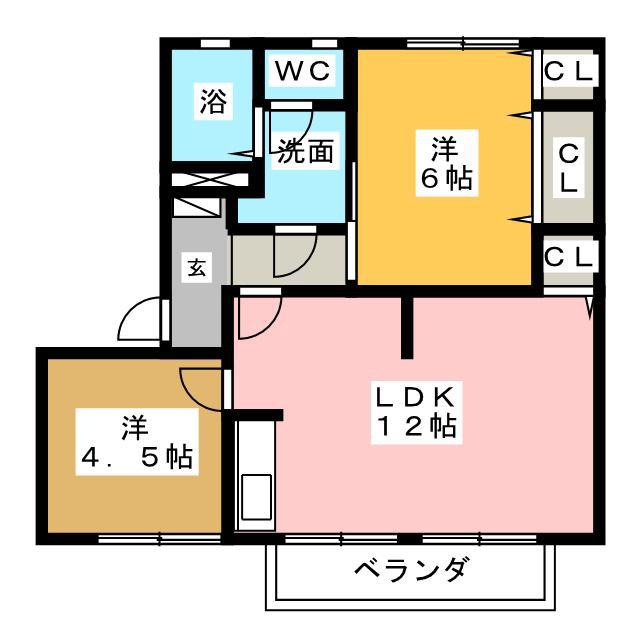 シャトル新田 A棟(2LDK/2階)の間取り写真
