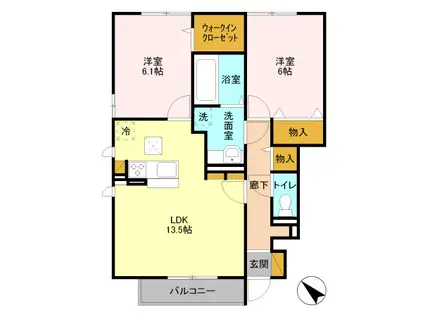 D-ROOM カーサ ソレール II C102(2LDK/1階)の間取り写真