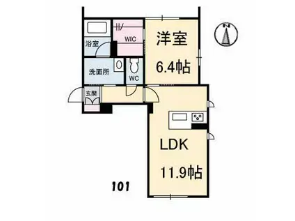 グランベレオCLOSE UNIV.S棟(1LDK/1階)の間取り写真