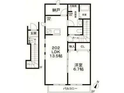 コンフォールA(1LDK/2階)の間取り写真