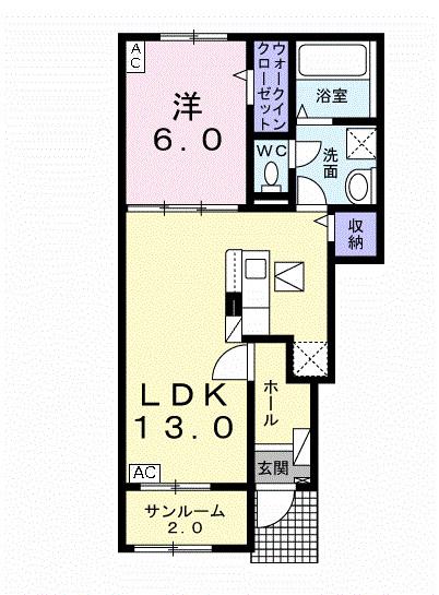 ヒカルサ岐阜岩田東(1LDK/1階)の間取り写真