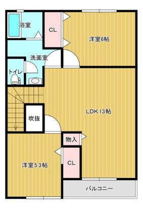 ラ・ポールメゾン北野(2LDK/2階)の間取り写真