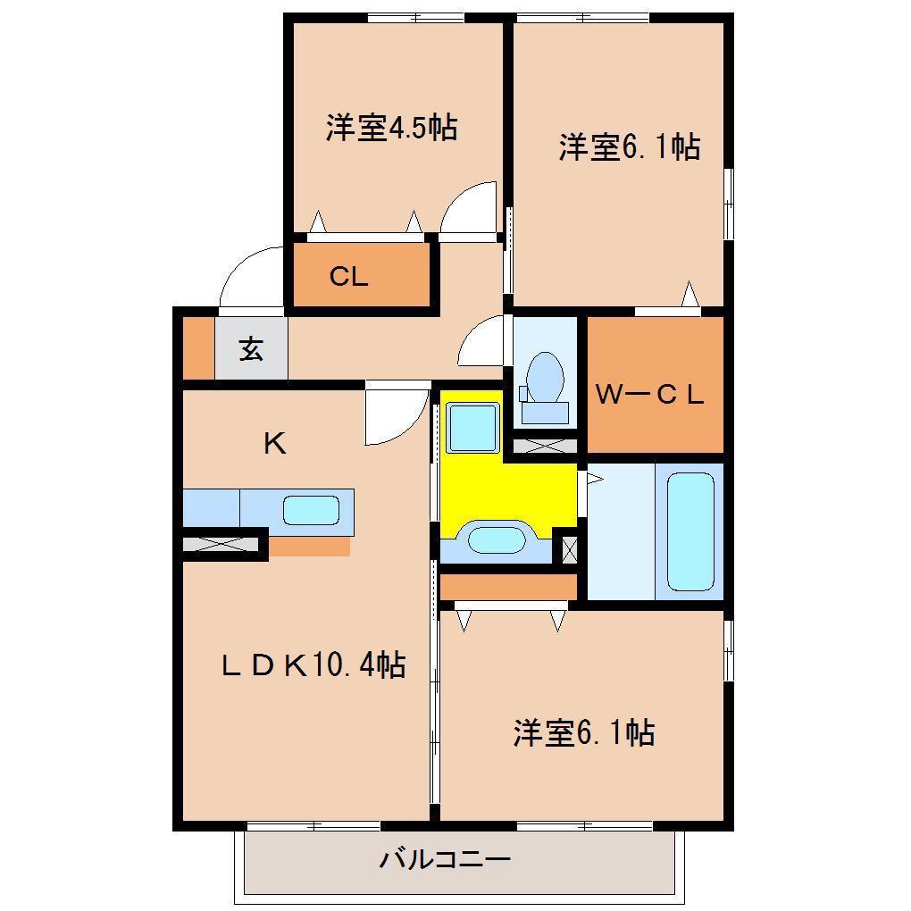 アルシオネA(3LDK/2階)の間取り写真