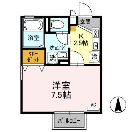 マルベリー弐番館(1K/1階)の間取り写真