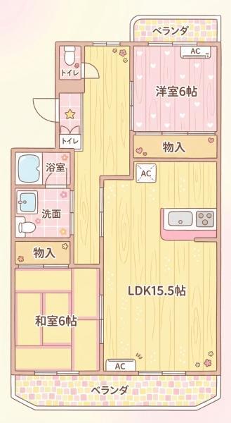 ペアシティ久喜壱番館(2LDK/1階)の間取り写真