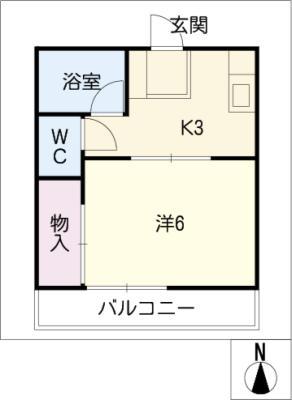 第3ハイツタマキ(1K/2階)の間取り写真