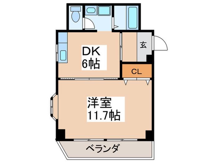 JR阪和線 我孫子町駅 徒歩4分 5階建 築34年(1DK/3階)の間取り写真