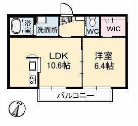 ローズ・パールA棟(1LDK/2階)の間取り写真