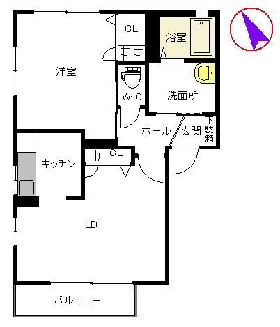 リブエールカーサ(1LDK/2階)の間取り写真