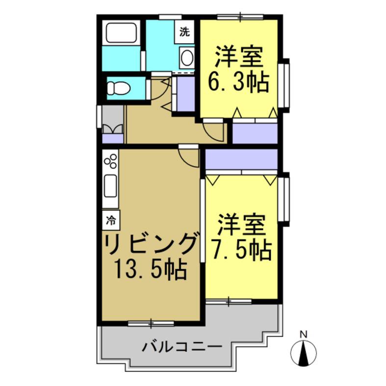 グランディルクマノ(2LDK/2階)の間取り写真
