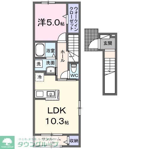 ルーンテラス(1LDK/2階)の間取り写真