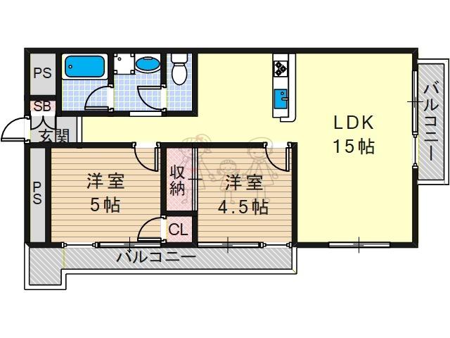 パークサイド南栄(2LDK/5階)の間取り写真