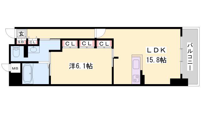 キャッスルコート博労町(1LDK/6階)の間取り写真