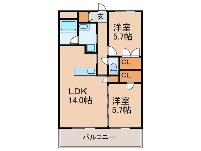ブランシュール(2LDK/2階)の間取り写真