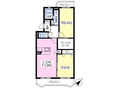 サンモール国吉田(2SLDK/1階)の間取り写真