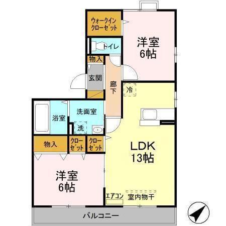 カシータII(2LDK/3階)の間取り写真