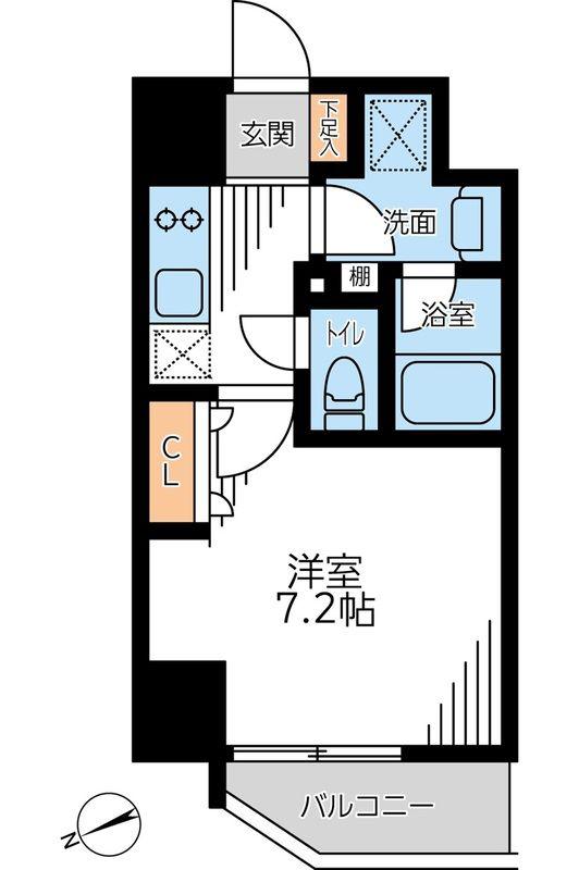 ザ・パーククロス門前仲町(1K/7階)の間取り写真