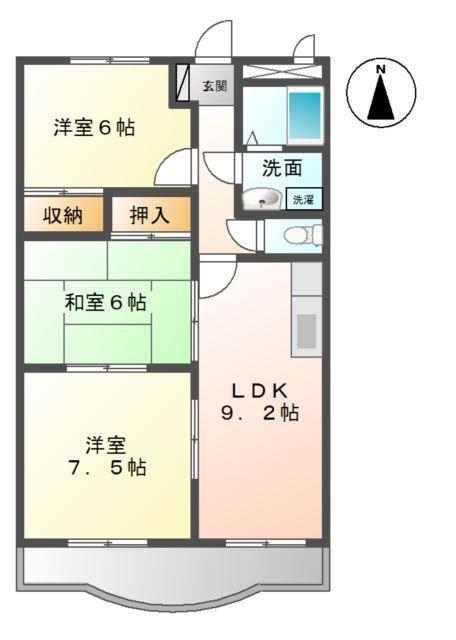 グランディア木太(3DK/1階)の間取り写真