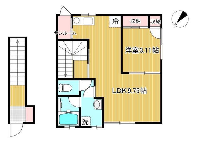 ヴィレッジ仁井田B(1LDK/2階)の間取り写真