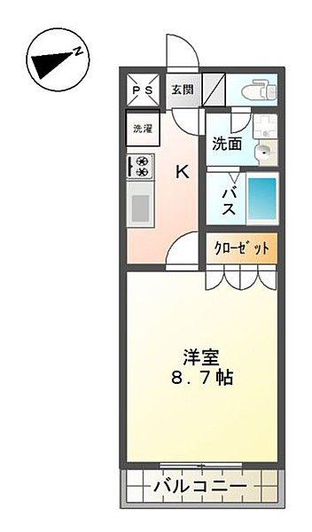 ウィングステラ湘南(1K/2階)の間取り写真