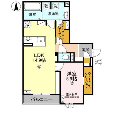 スペチアーレ平野西(1LDK/1階)の間取り写真