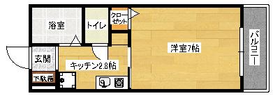 ベージュ緑井(1K/1階)の間取り写真