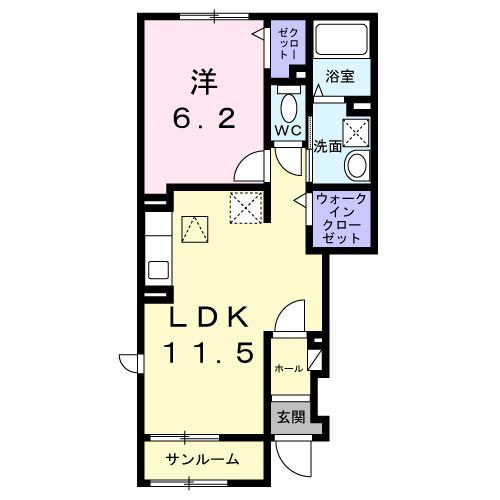 ジャム ハウス(1LDK/1階)の間取り写真