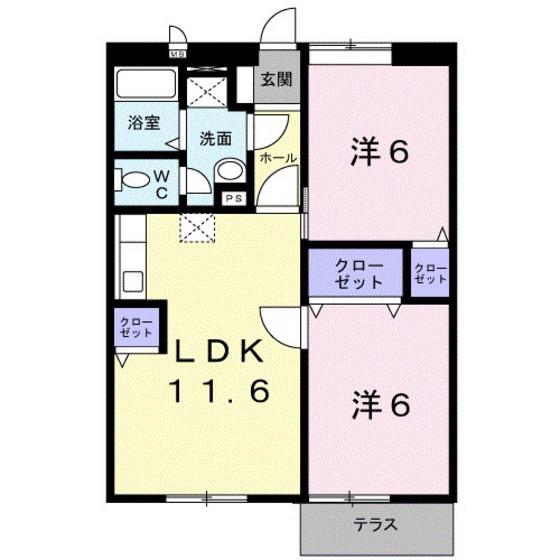 ニューエルディム貴船3(2LDK/1階)の間取り写真