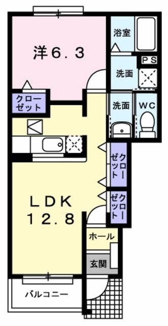 プリムローズB(1LDK/1階)の間取り写真