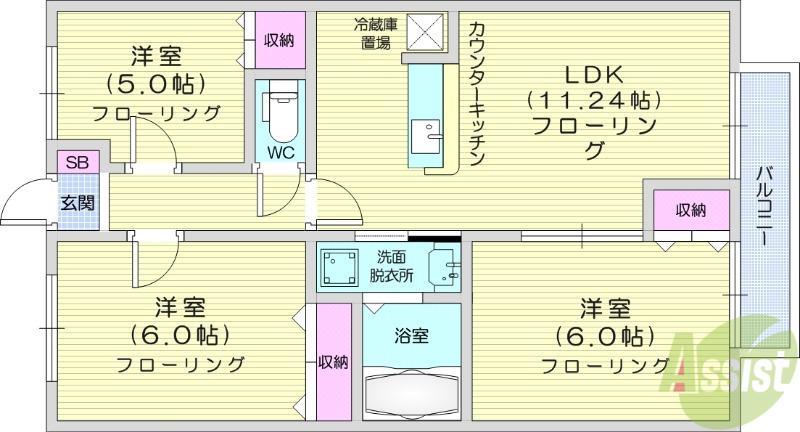 WISH栗生壱番館(3LDK/1階)の間取り写真