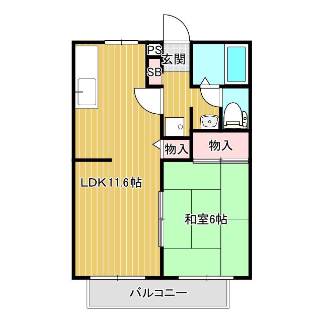 アリコハイツ II号棟(1LDK/1階)の間取り写真