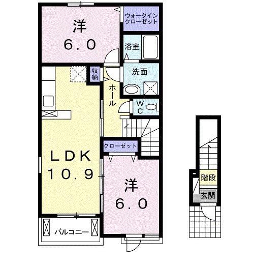 ネオリリーA(2LDK/2階)の間取り写真