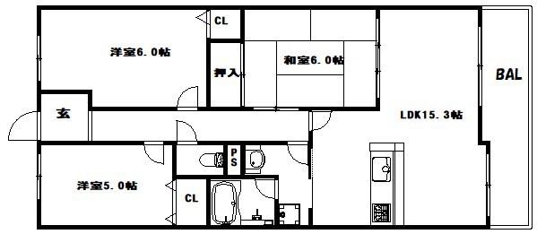浅香山グリーンマンション(3LDK/1階)の間取り写真