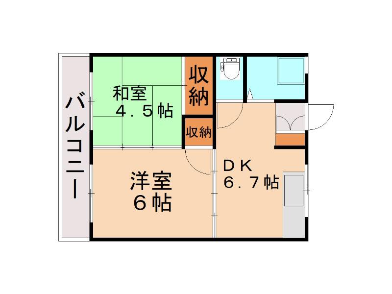 シャトー高峰(2DK/1階)の間取り写真