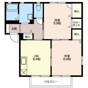 シャーメゾンランブル(2DK/2階)の間取り写真