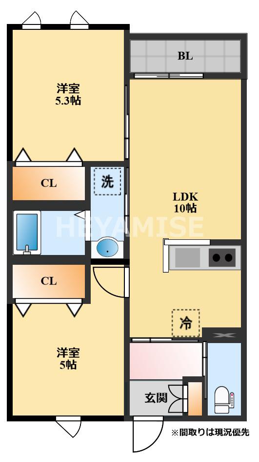 アクシオ森山(2LDK/2階)の間取り写真