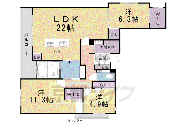 リシェス御所南(3LDK/2階)の間取り写真
