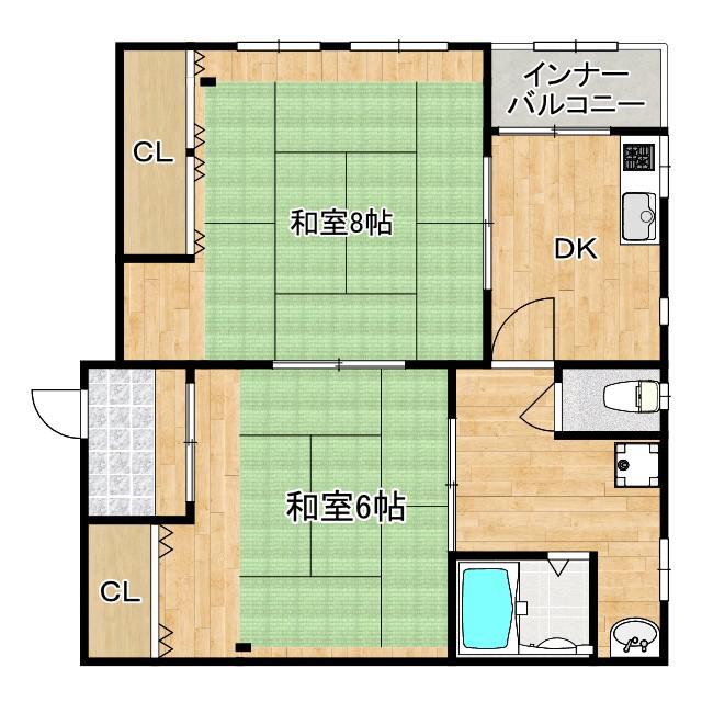 コーポ有楽Ⅱ(2DK/2階)の間取り写真